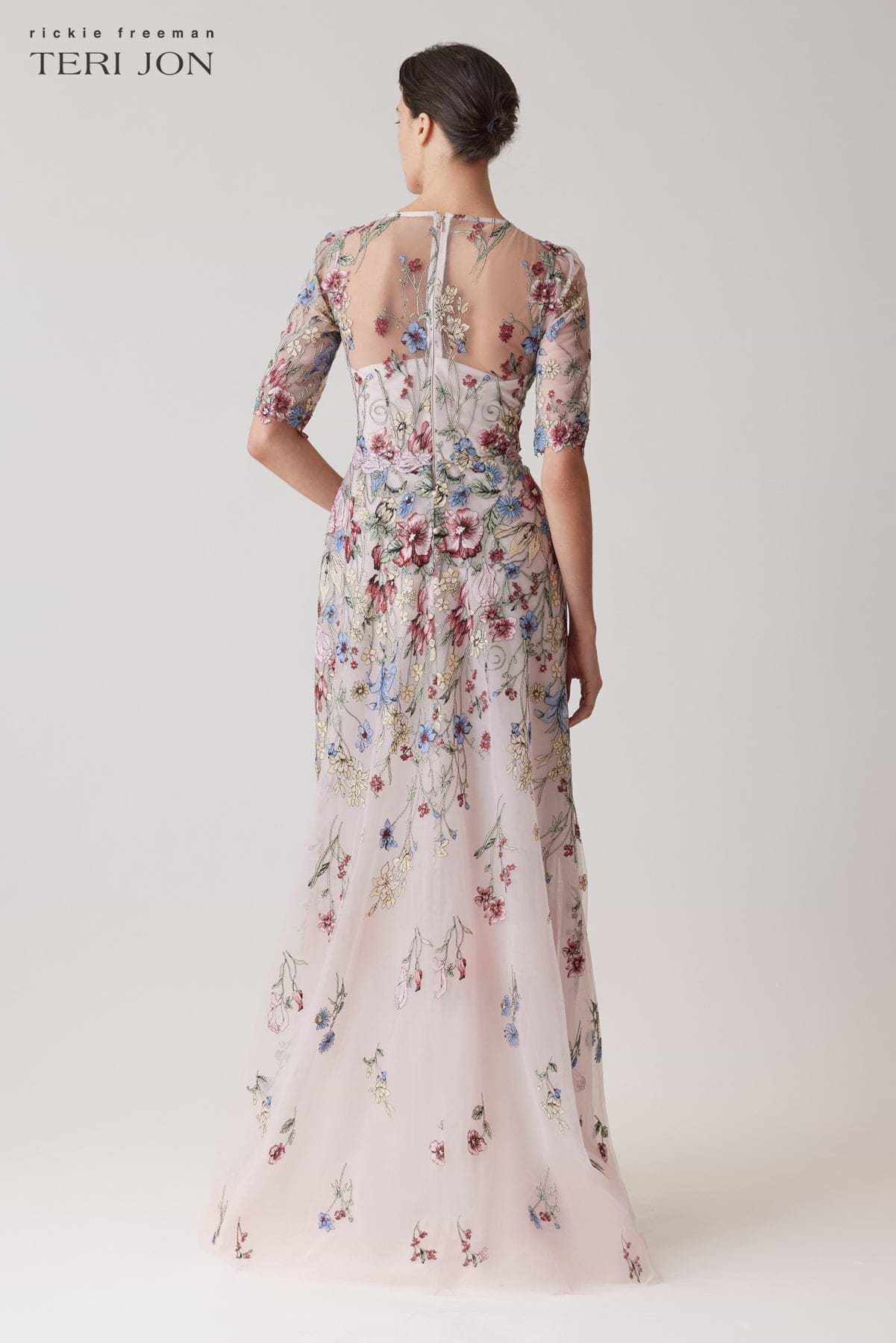 rickie freeman for teri jon floral-embroidered tulle dress Tea Length Embroidered Tulle Cocktail Dress main image 0
