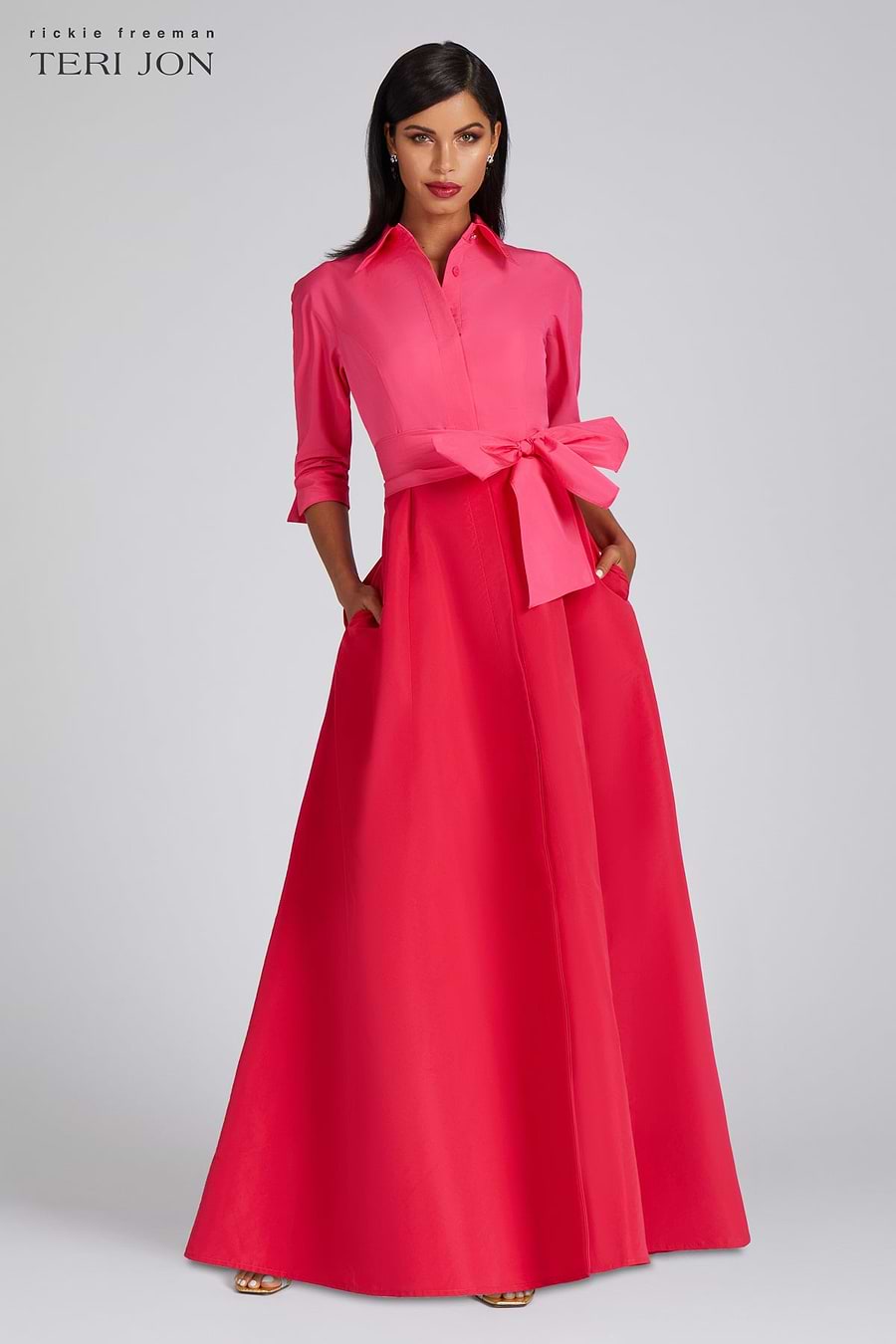 teri jon taffeta shirt dress Taffeta Shirt Dress Gown With Eyelet Sleeve and Collar Terijon.com