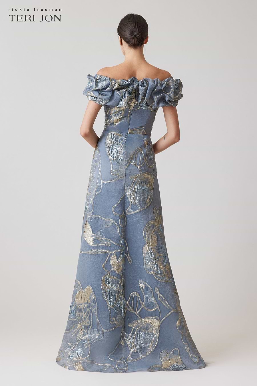 Teri Jon Jacquard Scrunch Neckline Off Shoulder Gown Size 18 Teri Jon Jacquard Scrunch Neckline Off Shoulder Gown Size 18