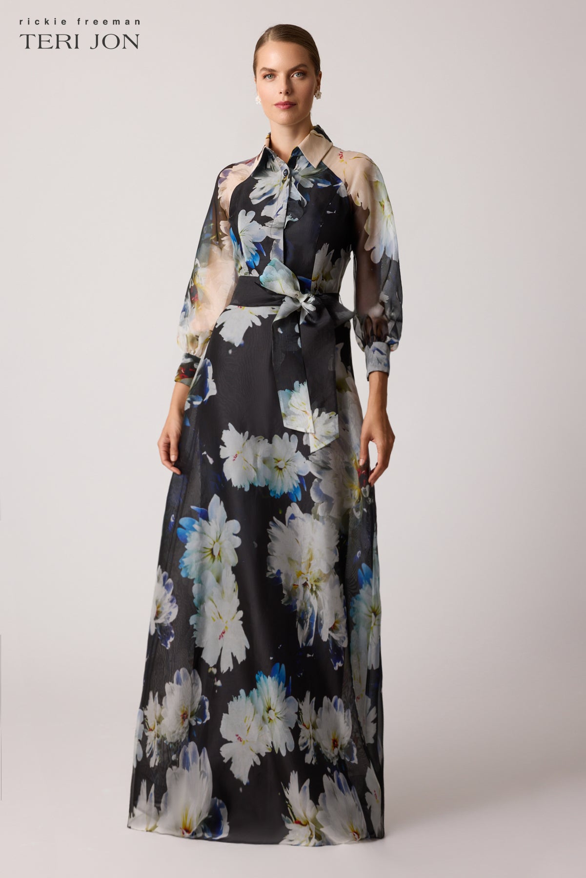 Organza Floral Shirt Waist Gown