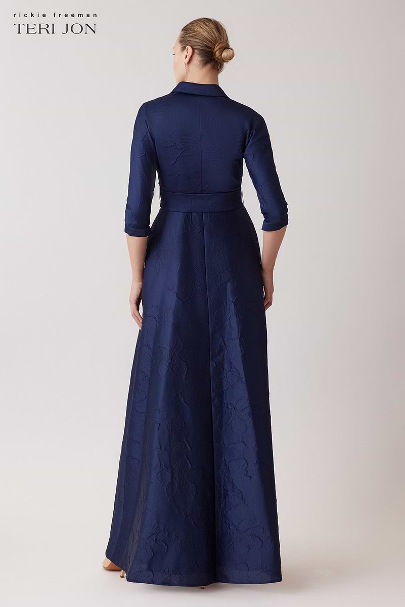 スーツ・フォーマル・ドレス UPPER EMBROIDERY FLARE DRESS Floral Embossed Shirt Waist Jacquard Gown – Terijon.com