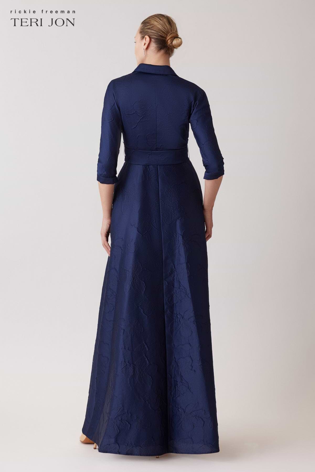 Floral Embossed Shirt Waist Jacquard Gown – Terijon.com