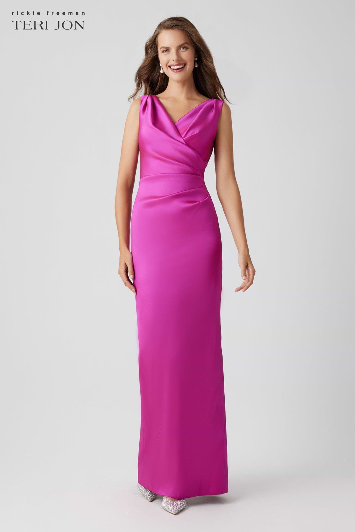 Teri Jon Mikado Stretch Ruched Tank Gown Size 8