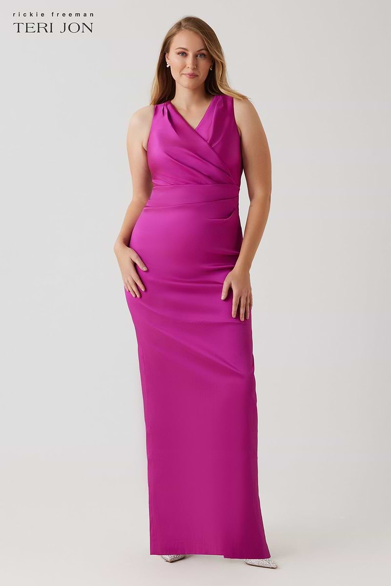 Mikado Criss Cross Bodice Ruched Tank Gown – Terijon.com