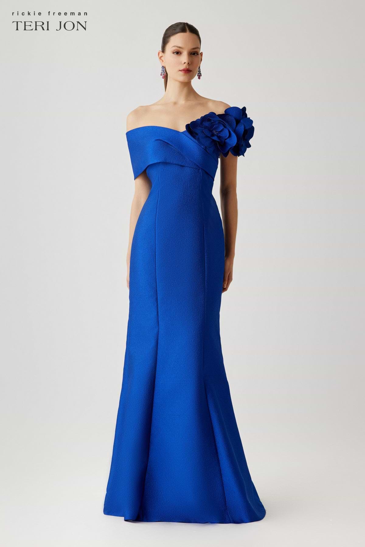 sachin and babi light blue dress Rickie Freeman For Teri Jon Mikado Floral Butterfly One Shoulder Dress In  Navy Multi - 25% Off