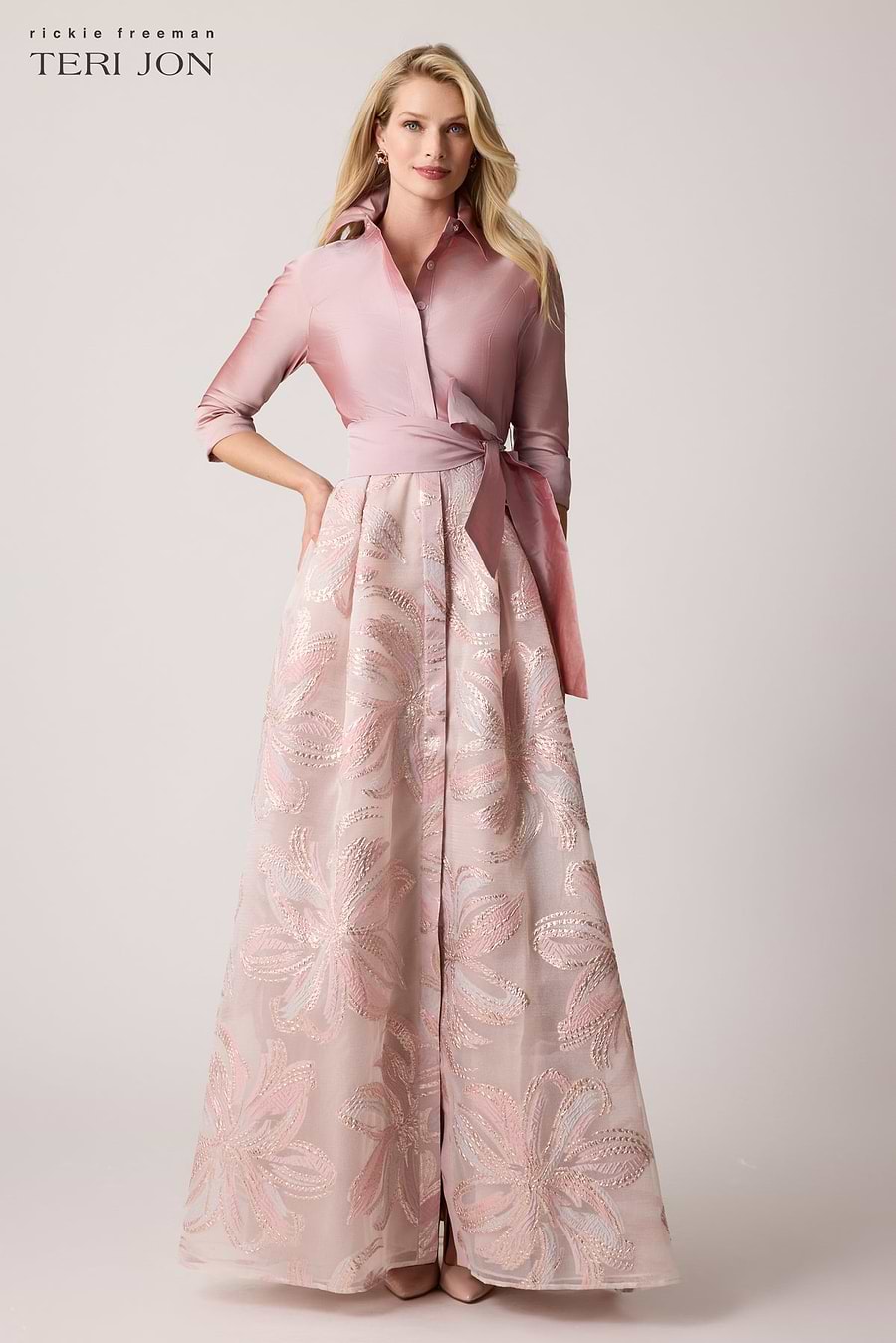 teri jon taffeta shirt dress Teri Jon by Rickie Freeman Women's Taffeta Beaded Midi-Shirtdress - Periwinkle
