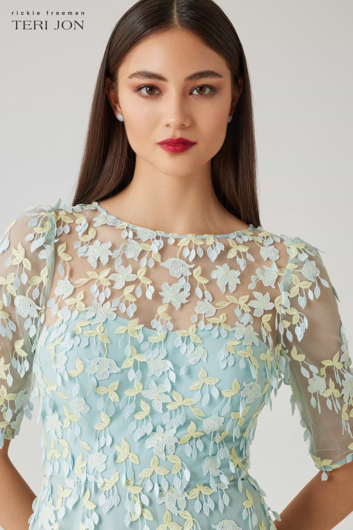 Tulle 3D Petal Elbow Sleeve Gown – Terijon.com