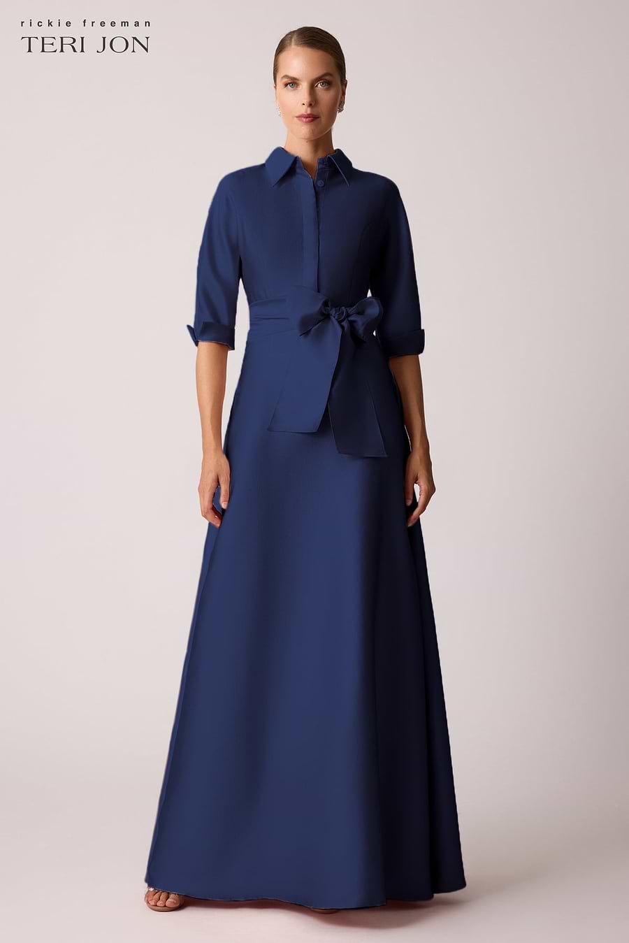 drop waist formal dress with sleeves Matte Satin Off-the-Shoulder Drop Waist Dress