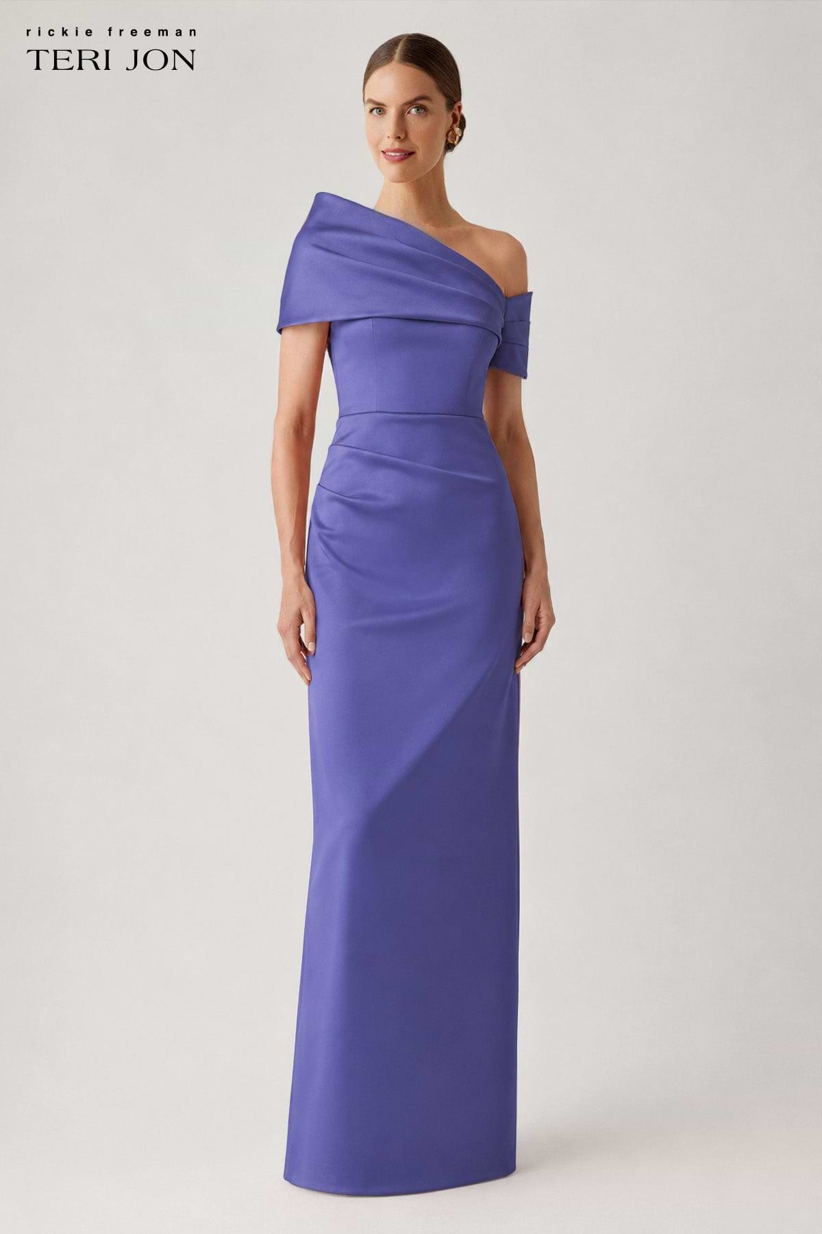 teri jon asymmetrical dress Teri Jon Metallic Jacquard Asymmetrical Ruffle Shoulder Gown Size 2