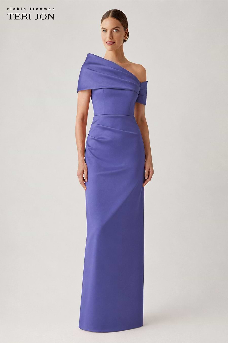 teri jon asymmetrical dress Teri Jon Metallic Jacquard Asymmetrical Ruffle Shoulder Gown Size 2