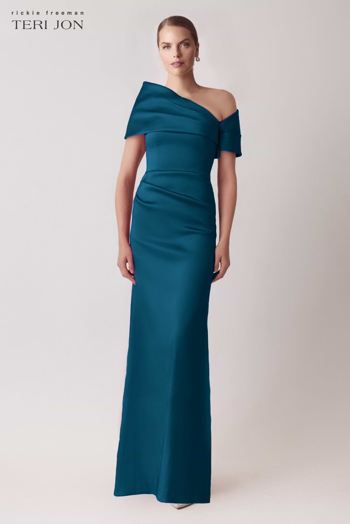Teri Jon Stretch Mikado Asymmetrical Off Shoulder Cuff Gown Size 0 Teri Jon Stretch Mikado Asymmetrical Off Shoulder Cuff Gown Size 0