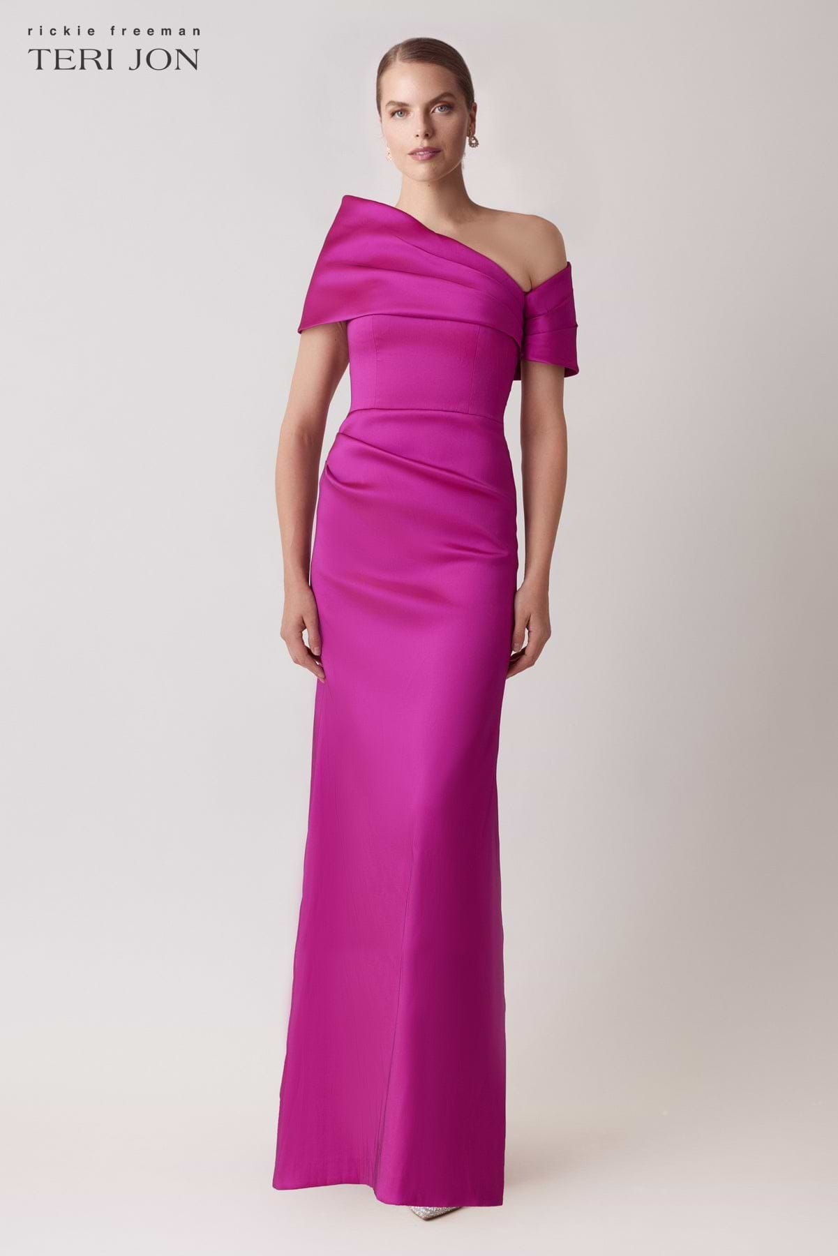 Teri Jon Mikado Asymmetric Gown - Raspberry - 8 Teri Jon Mikado Asymmetric Gown - Raspberry - 8