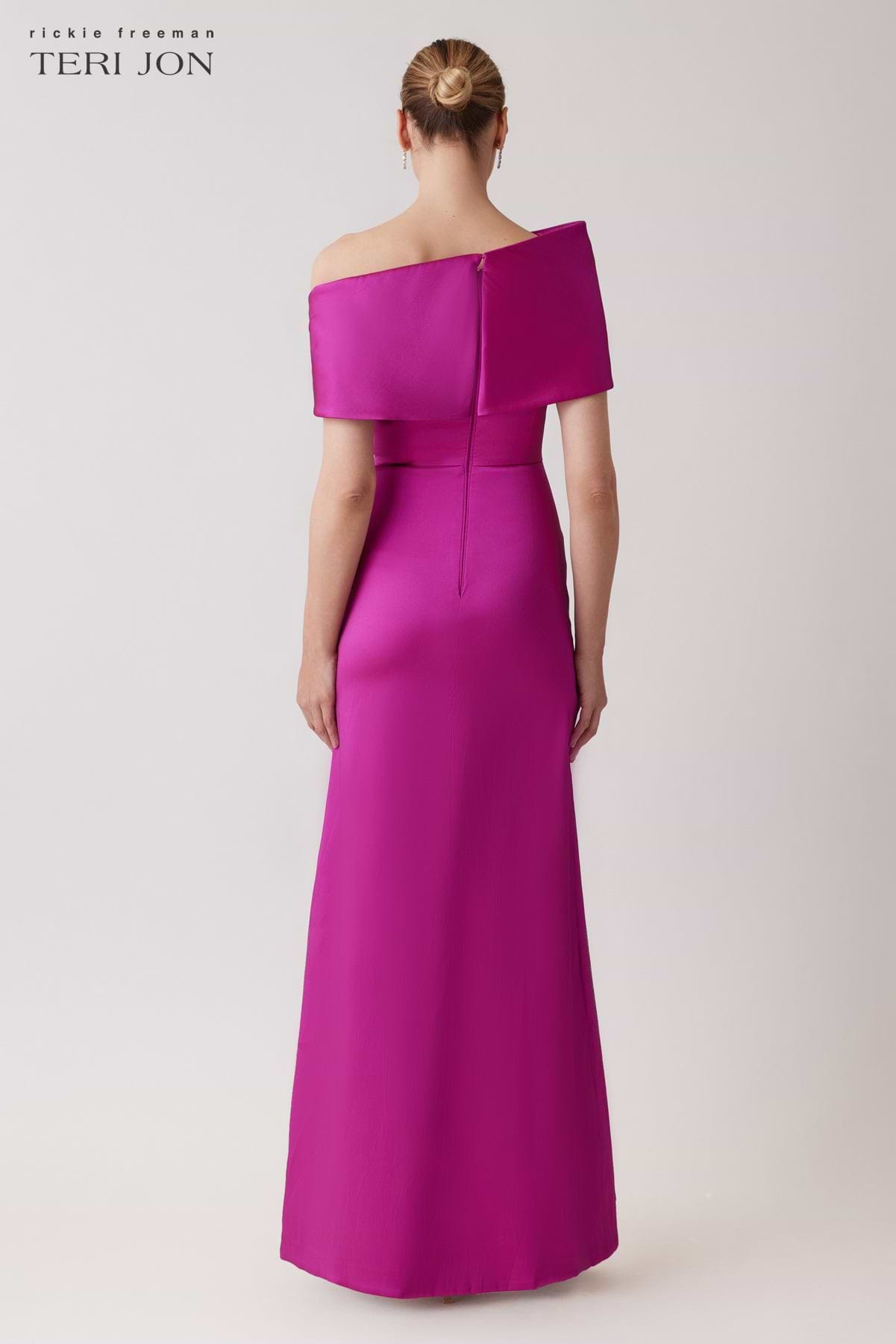 Stretch Mikado Asymmetrical Off Shoulder Cuff Gown – Terijon.com