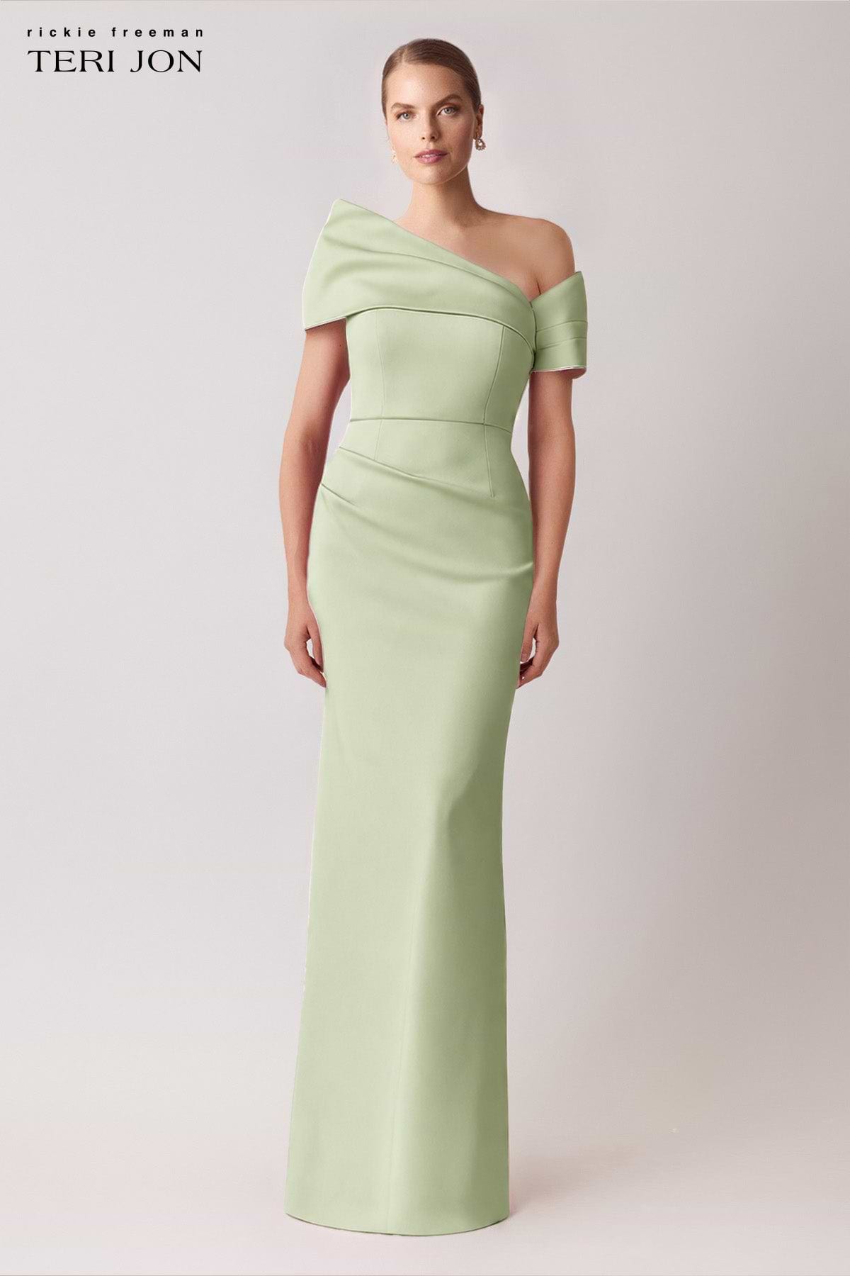 Stretch Mikado Asymmetrical Off Shoulder Cuff Gown – Terijon.com