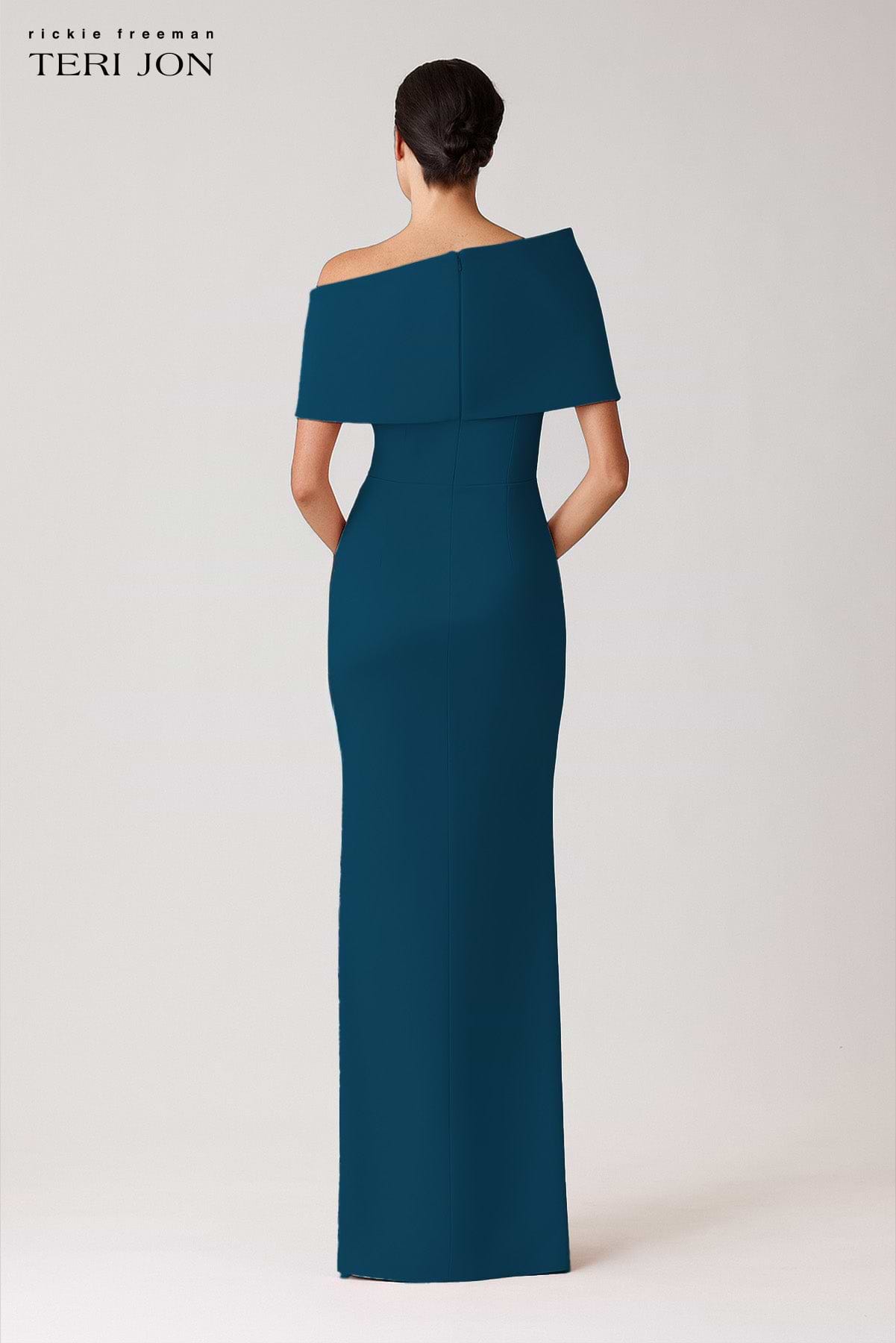 mikado off-the-shoulder shift dress Stretch Mikado Asymmetrical Off Shoulder Cuff Gown – Terijon.com