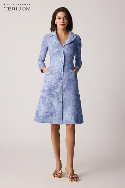 Metallic Jacquard Gold Button Coat Dress – Terijon.com