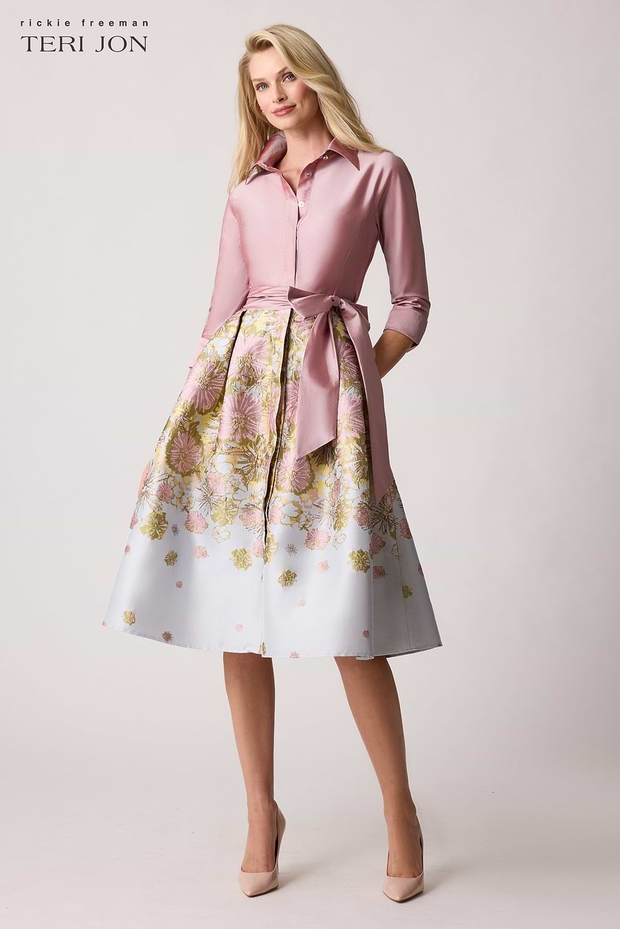 floral t shirt dress Taffeta Floral Jacquard Shirt Dress – Terijon.com