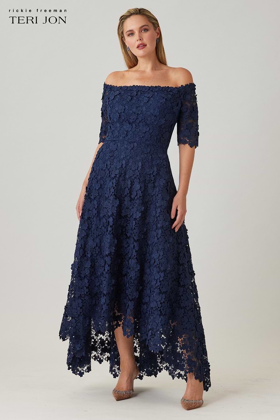 Teri Jon Lace Off The Shoulder High Low Dress Size 20 Teri Jon Lace Off The Shoulder High Low Dress Size 20