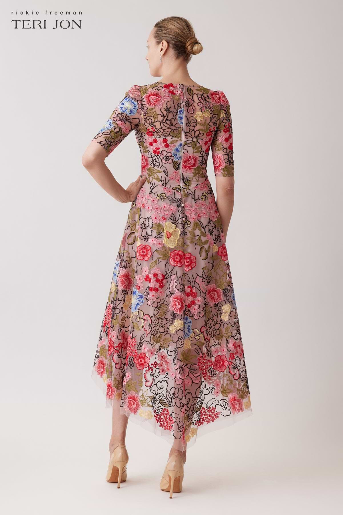 Embroidered Floral High Low Fit N Flare Dress – Terijon.com