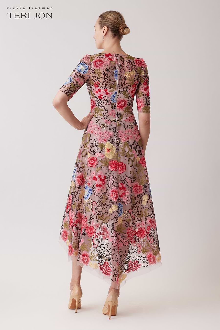 Teri Jon Embroidered Floral High Low Fit N Flare Dress Size 18 Teri Jon Embroidered Floral High Low Fit N Flare Dress Size 18