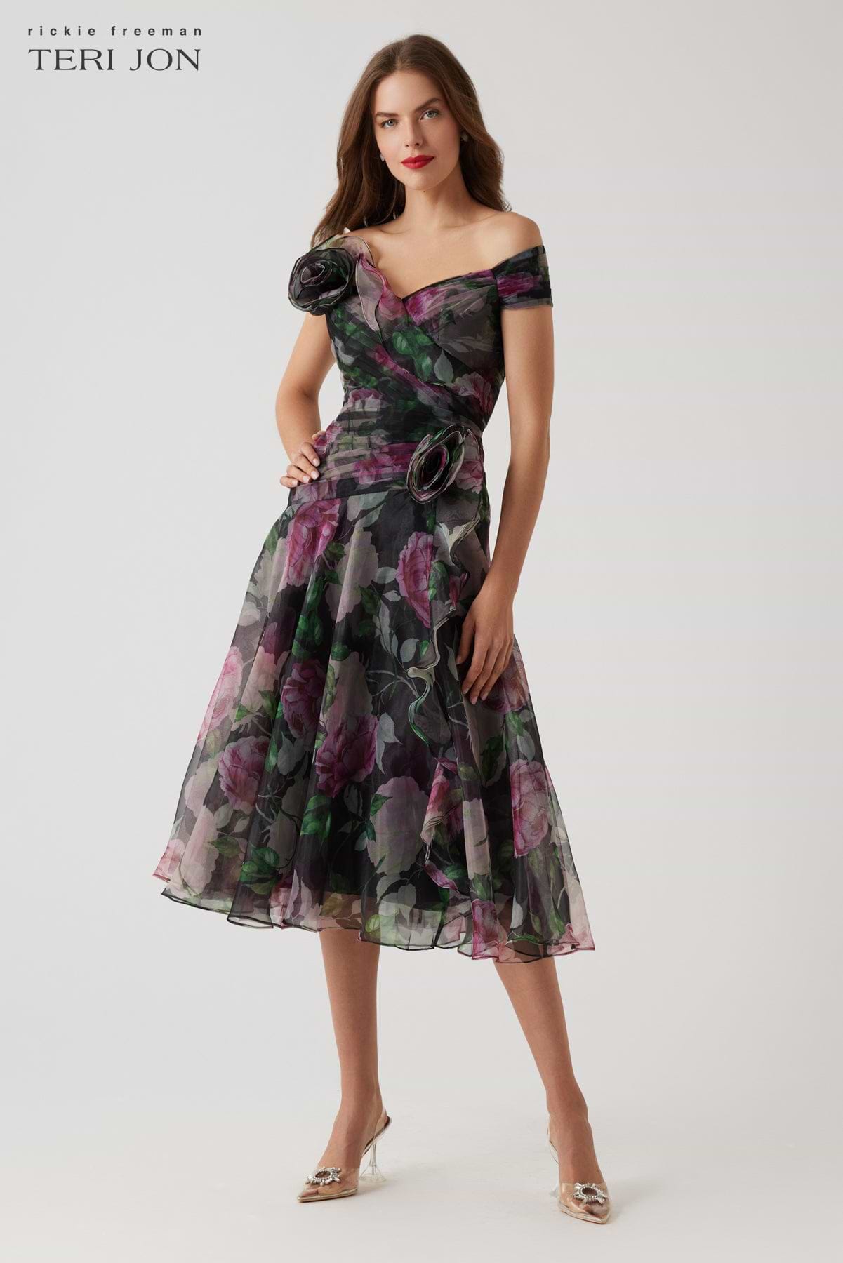 Floral Organza Asymmetrical Ruched Dress – Terijon.com Floral Organza Asymmetrical Ruched Dress – Terijon.com
