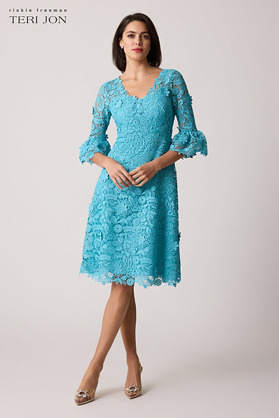 買い誠実 3D Flower Terijon.com – Cuffs Flounce with Dress Lace Crochet ワンピース