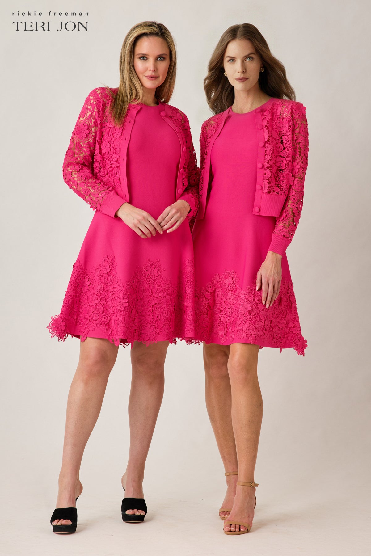 Knit Fit And Flare Lace Trim Dress  Terijon.com