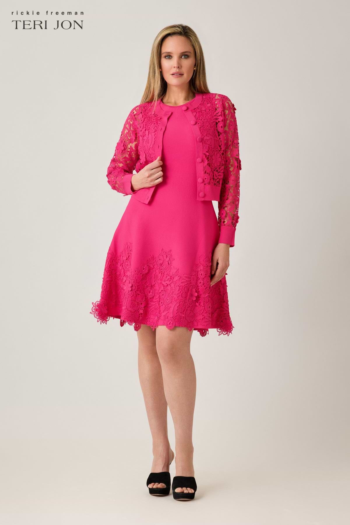 Knit Fit And Flare Lace Trim Dress Terijon.com Knit Fit And Flare Lace Trim Dress Terijon.com