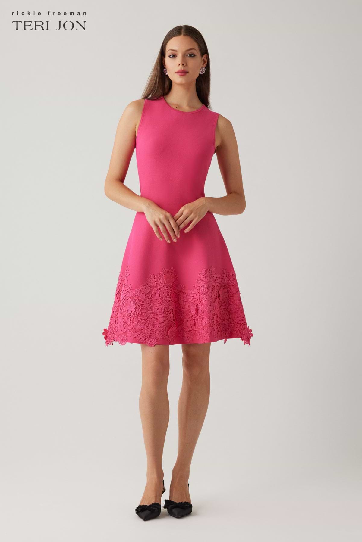 Knit Fit And Flare Lace Trim Dress – Terijon.com