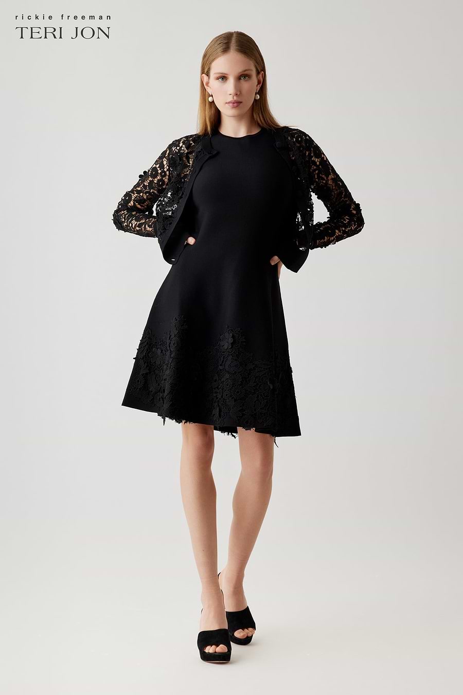 Knit Fit And Flare Lace Trim Dress Terijon.com Knit Fit And Flare Lace Trim Dress Terijon.com