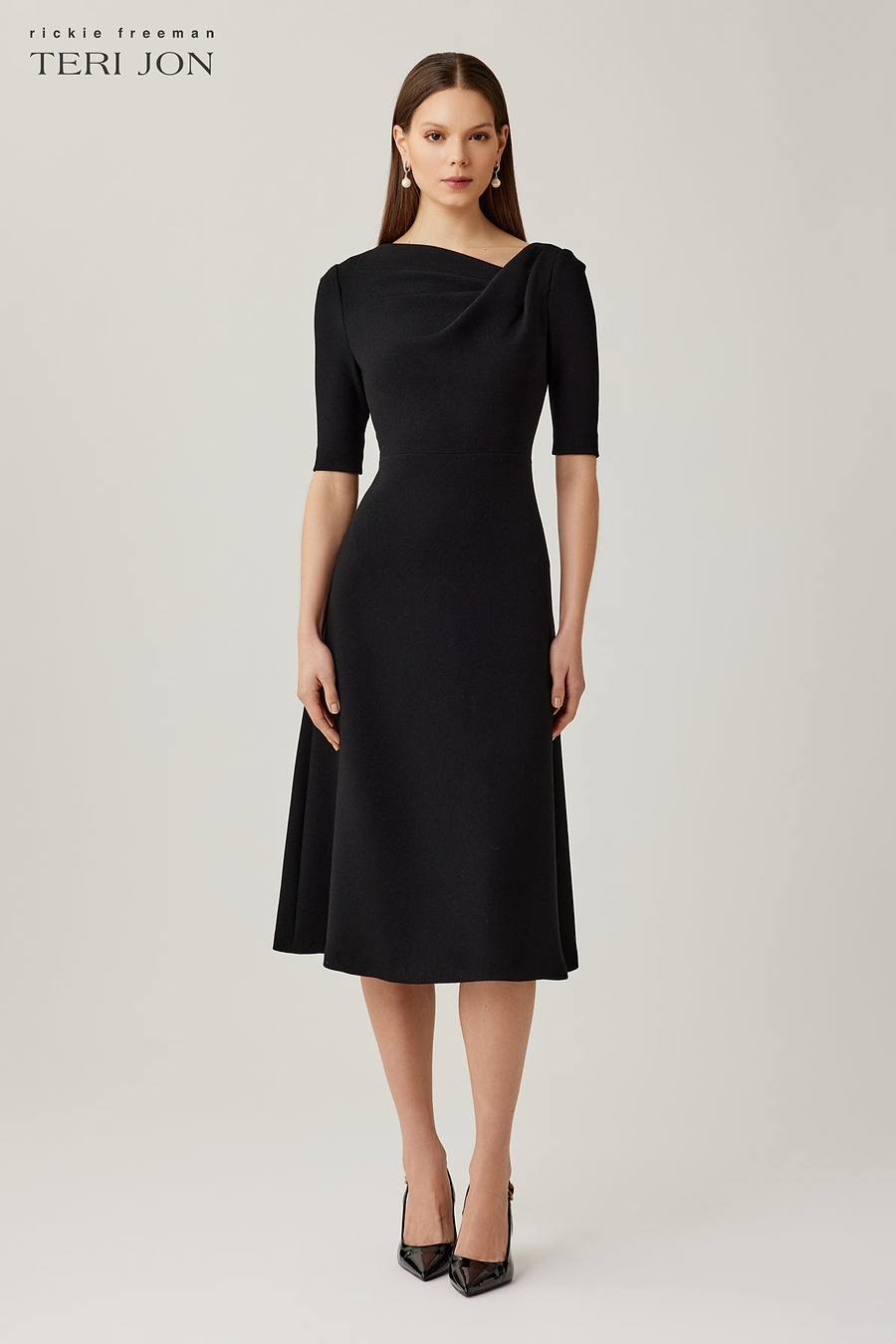 draped a line dress Lady Black Tie - Beatrice Gown - A-line Dress With Draped Cowl Back