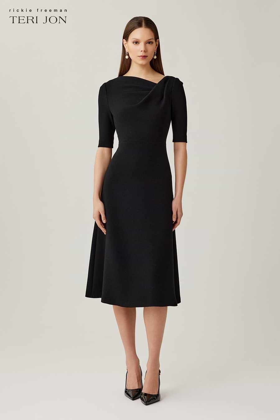 draped a line dress Lady Black Tie - Beatrice Gown - A-line Dress With Draped Cowl Back