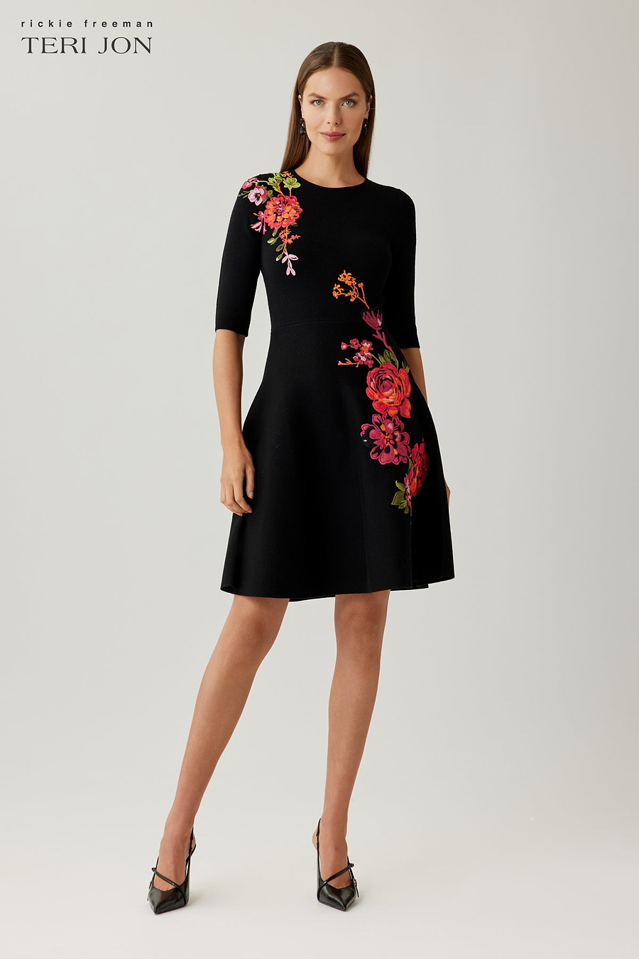 floral embroidered fit & flare party dress Sweetheart Mini Mikado Cocktail Fit & Flare Ava Presley 42395