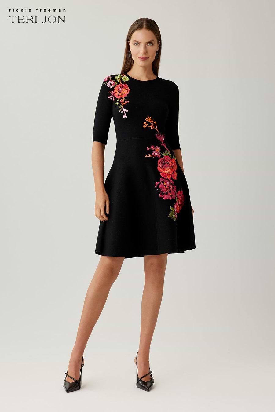 floral embroidered fit & flare party dress Sweetheart Mini Mikado Cocktail Fit & Flare Ava Presley 42395