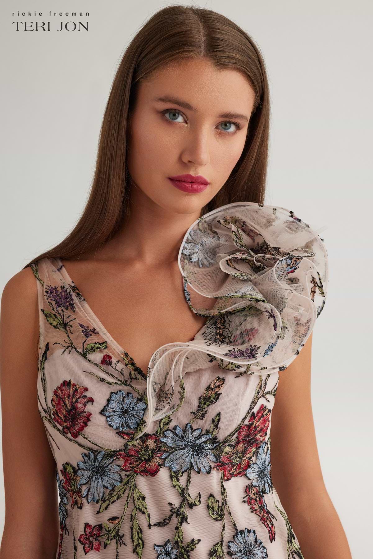 green emerald velvet dress Embroidered Tulle High Low Tea Length Dress – Terijon.com main image 1