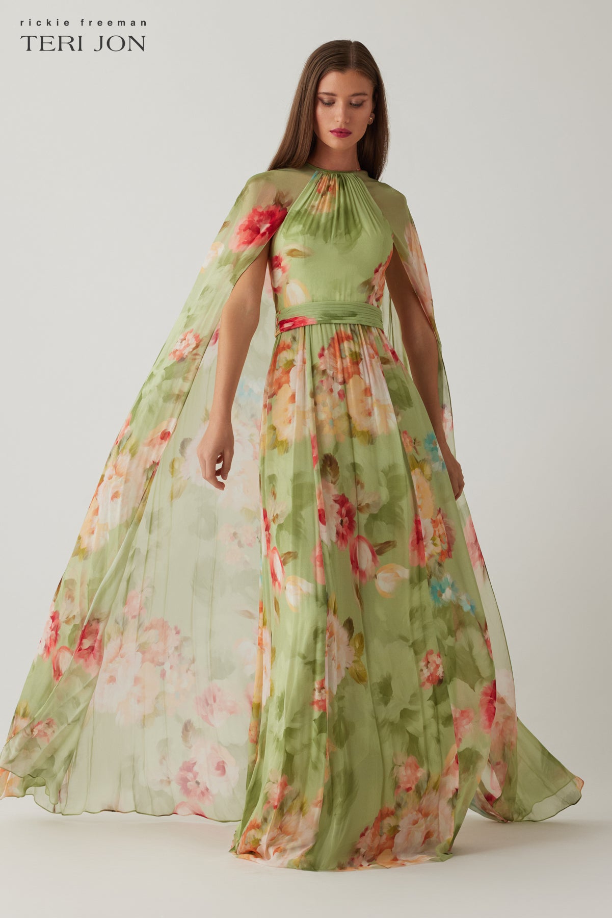 Chiffon Floral Cape Gown – Terijon.com