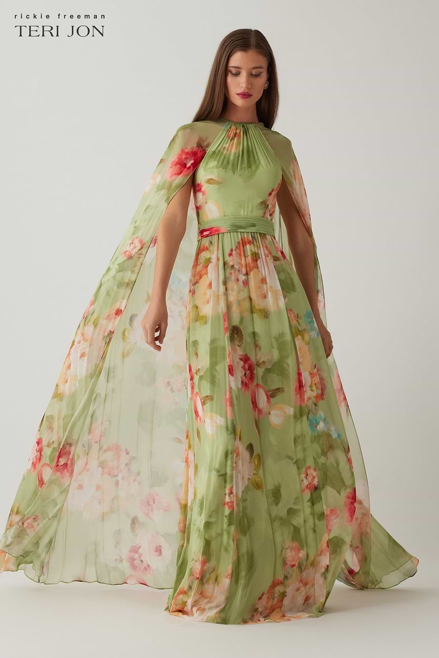 Chiffon Floral Cape Gown Terijon.com Chiffon Floral Cape Gown Terijon.com