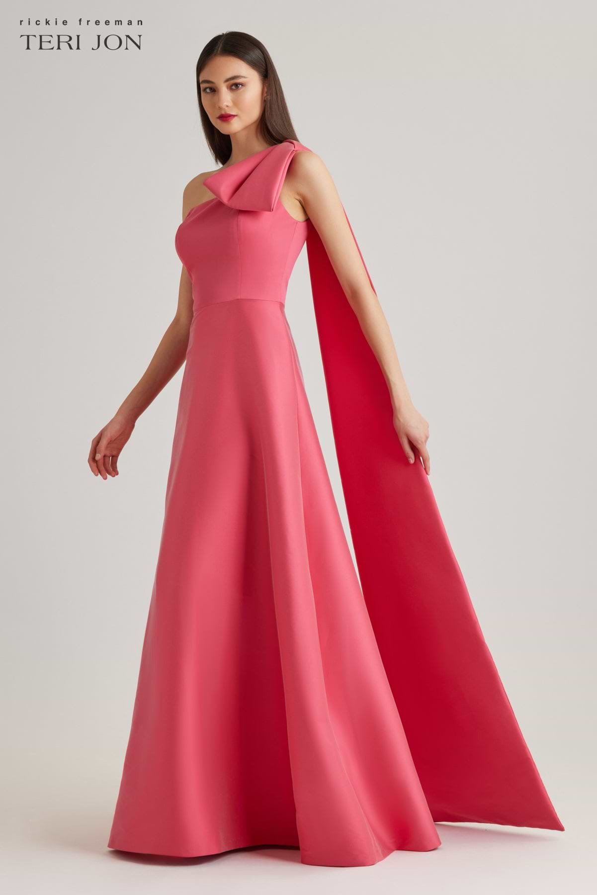 Mikado Bow One Shoulder A Line Skirt Gown – Terijon.com