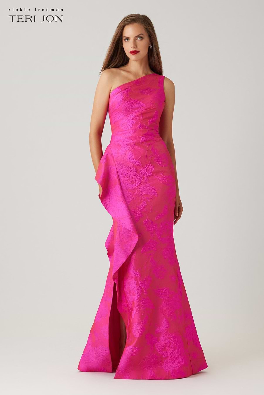 Teri Jon One Shoulder Side Ruffle Gown Size 0 Teri Jon One Shoulder Side Ruffle Gown Size 0