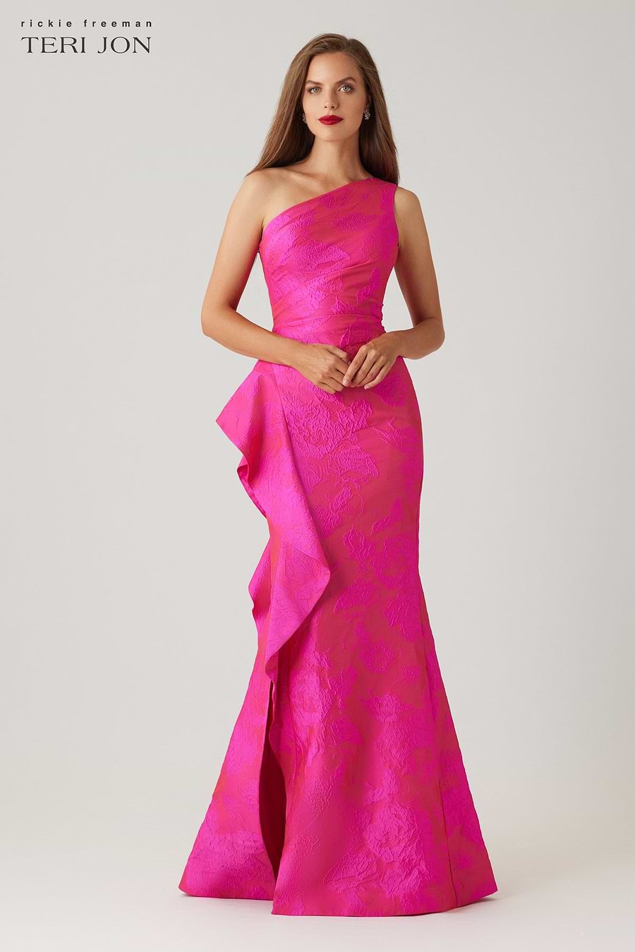 teri jon one shoulder dress Teri Jon One Shoulder Jacquard Evening Gown 217028