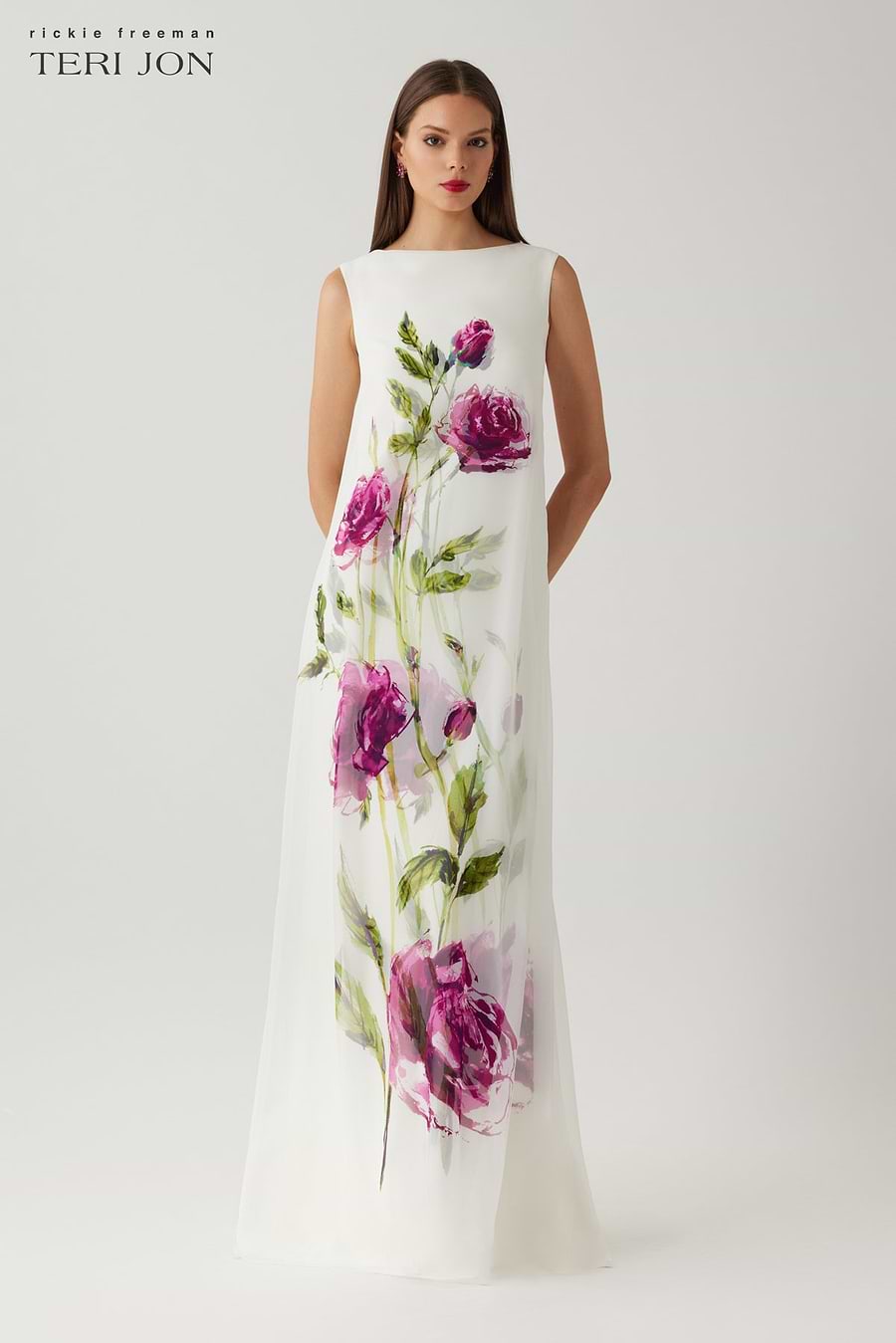 chiffon overlay dress LK 164 Lily's Champagne quince gown with Blue & pink Floral – Lily's  Seaside Boutique main image 1
