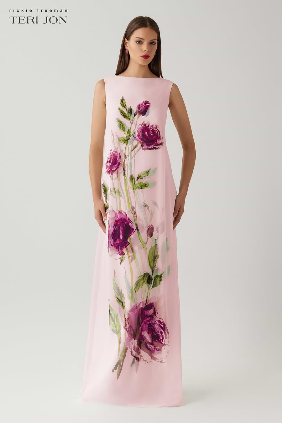 Flower Print Crepe With Chiffon Overlay Gown – Terijon.com