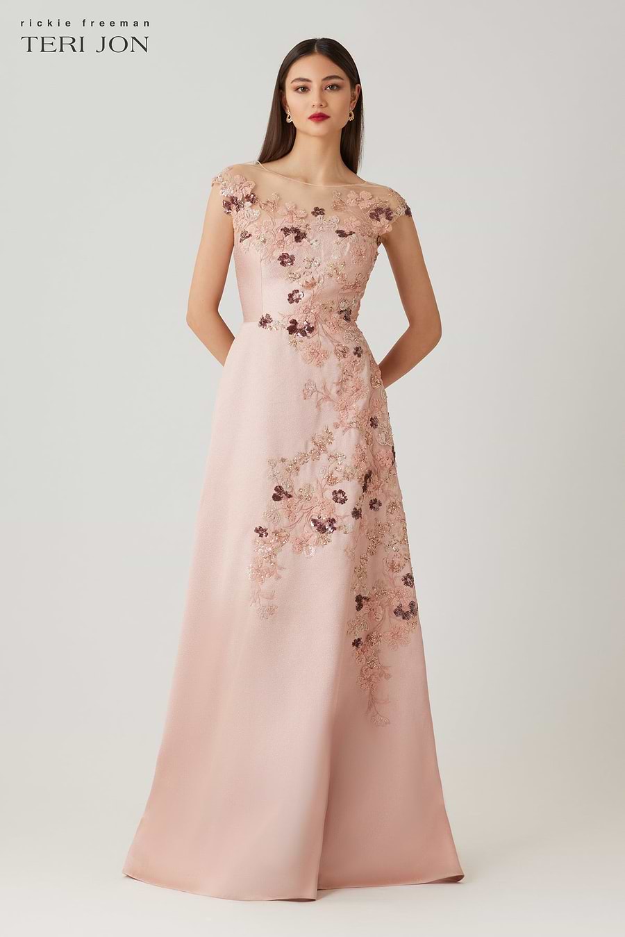 Metallic Jacquard Beaded Lace Applique A-Line Gown – Terijon.com