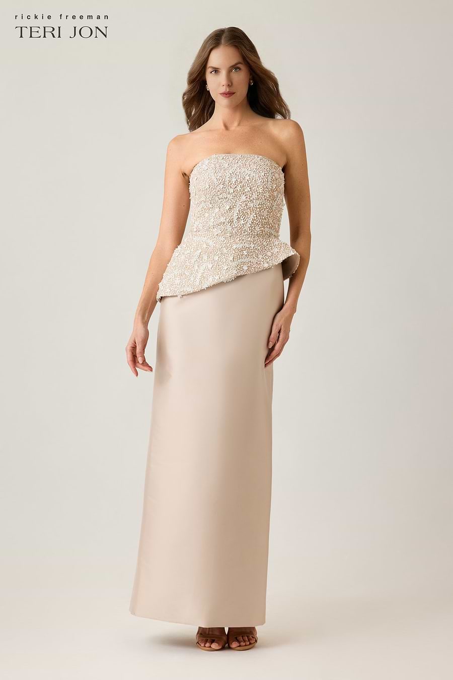 beaded peplum dress Miss Circle Women's Orabelle Navy Beaded Peplum Mermaid Gown with Lace-up Back