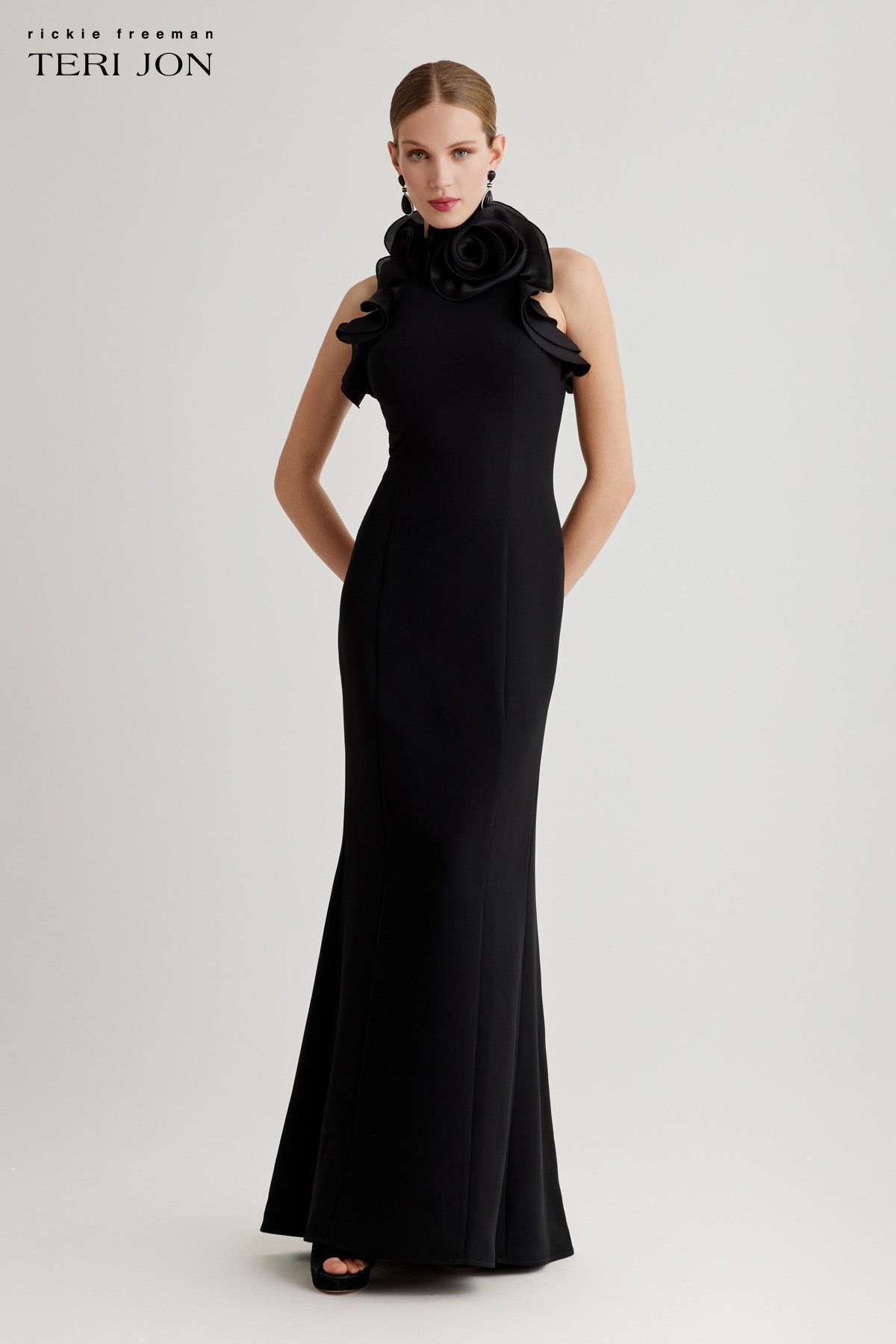 Stretch Crepe Ruffled Halter Gown – Terijon.com