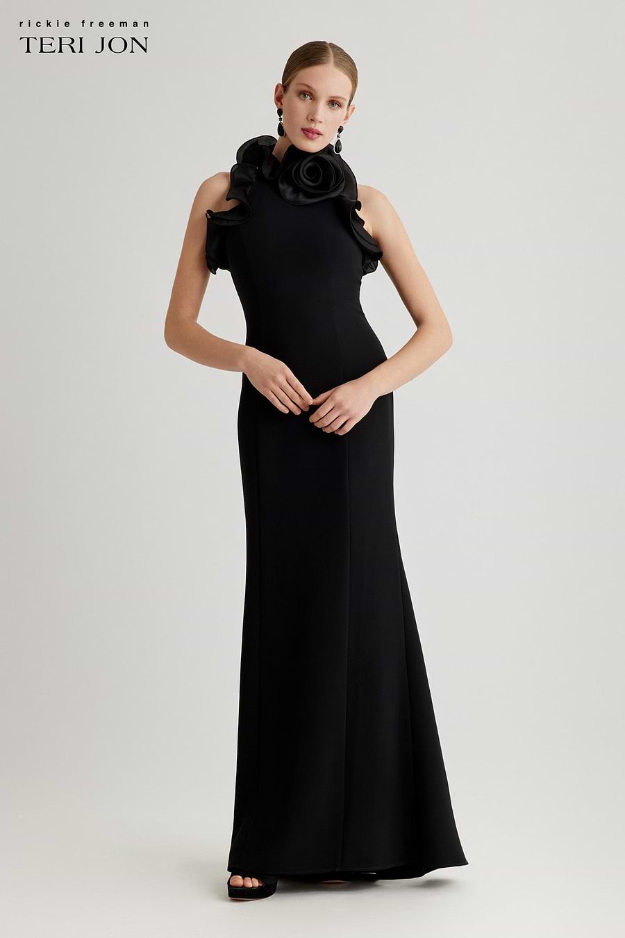 teri jon evening dresses Jacquard Side Ruffle One Shoulder Gown The strapless column silhouette is beautifully form fitting TERI JON PIQUE MIKADO FLORAL