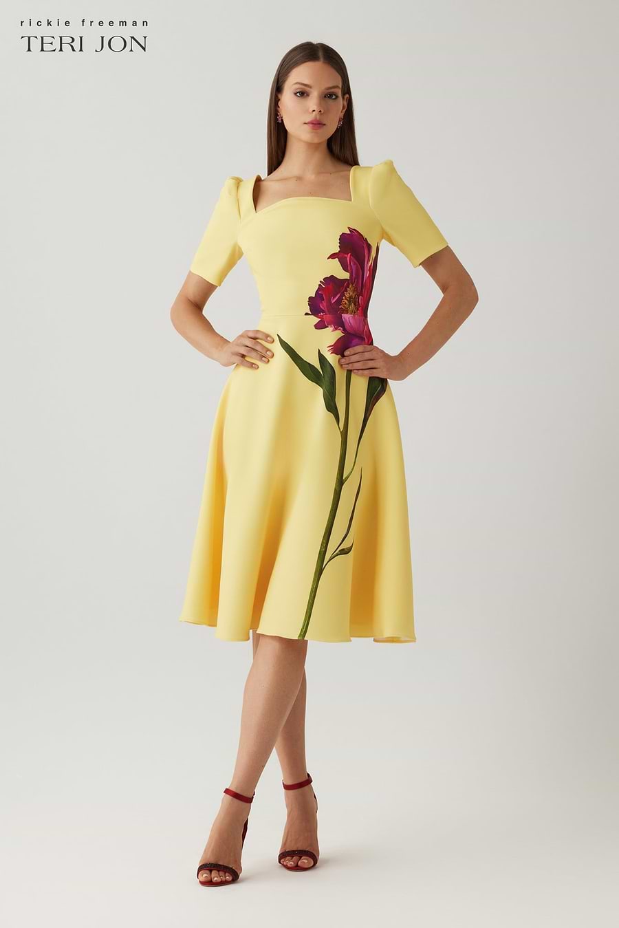 Teri Jon Scuba Square Neck Print Fit And Flare Dress Size 14 Teri Jon Scuba Square Neck Print Fit And Flare Dress Size 14