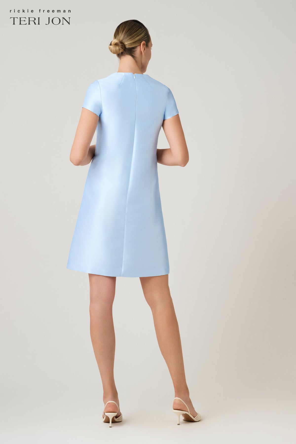 Faille Cap-Sleeve A-Line Dress with Floral Detail – Terijon.com