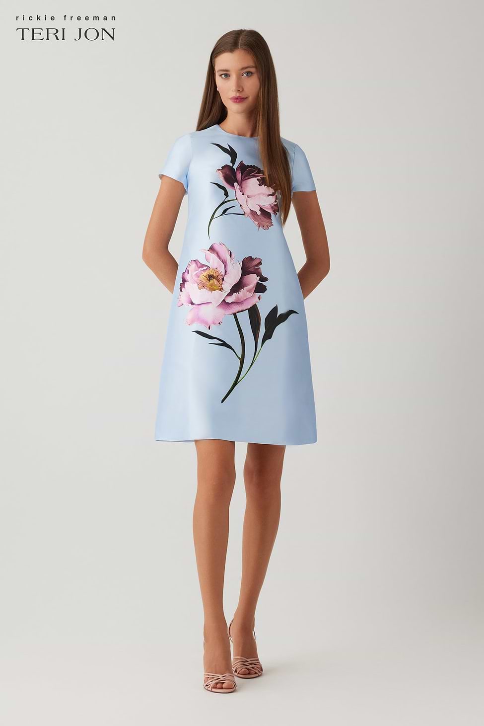 Faille Cap-Sleeve A-Line Dress with Floral Detail – Terijon.com