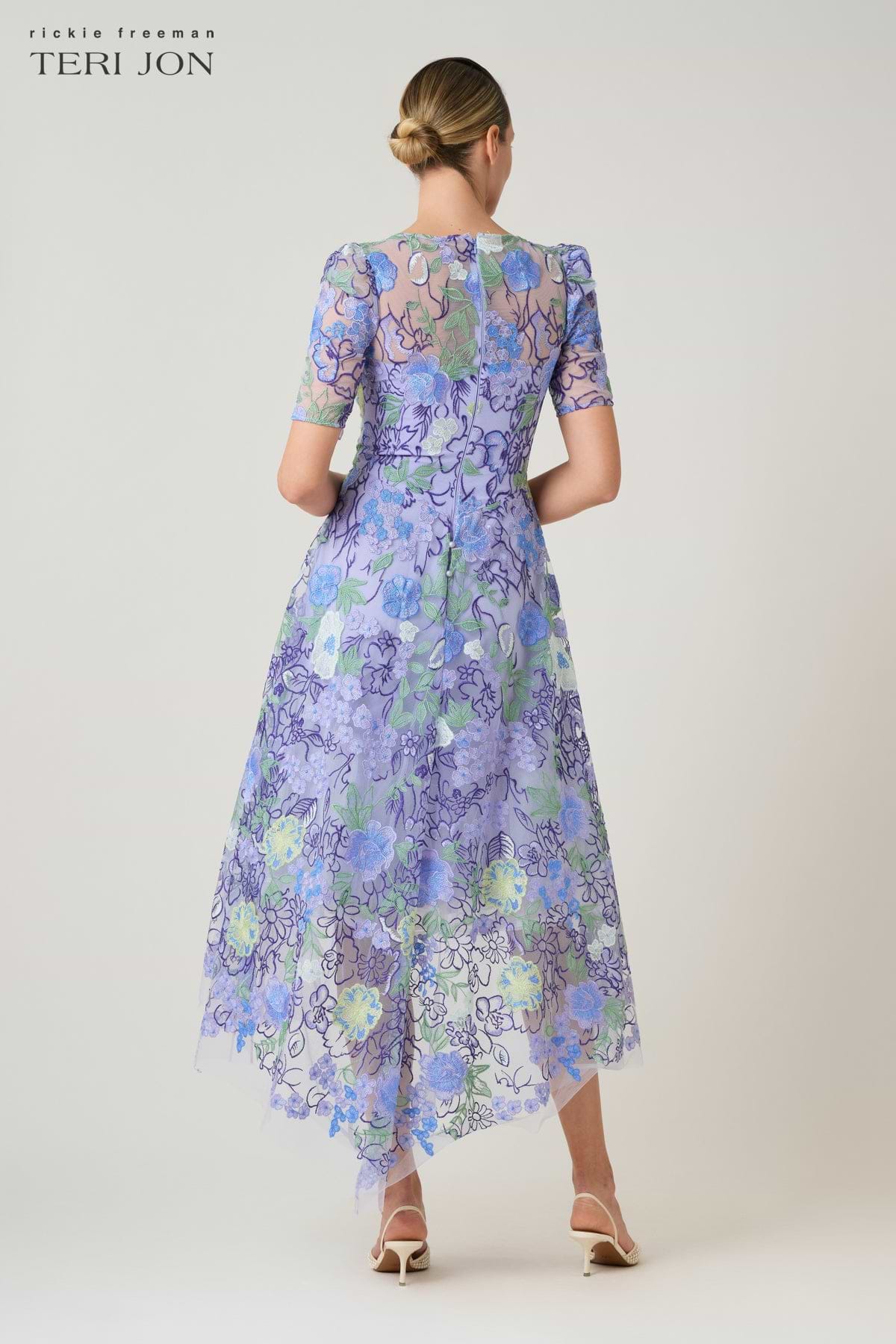Embroidred Tulle Floral High Low Hem Dress  Terijon.com